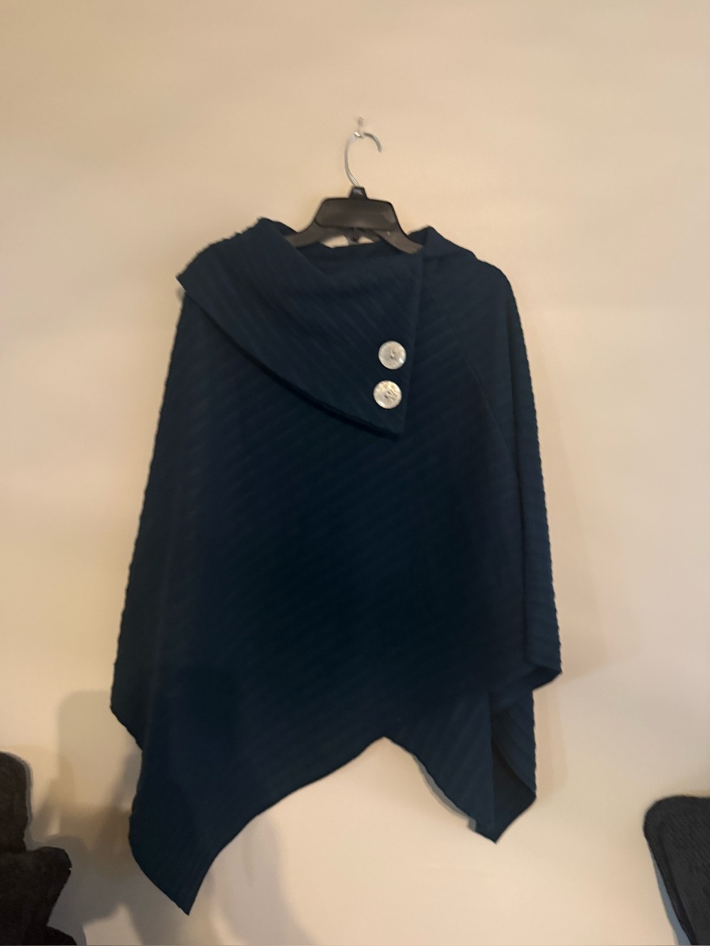 Green Button-Accent Knit Poncho Sweater